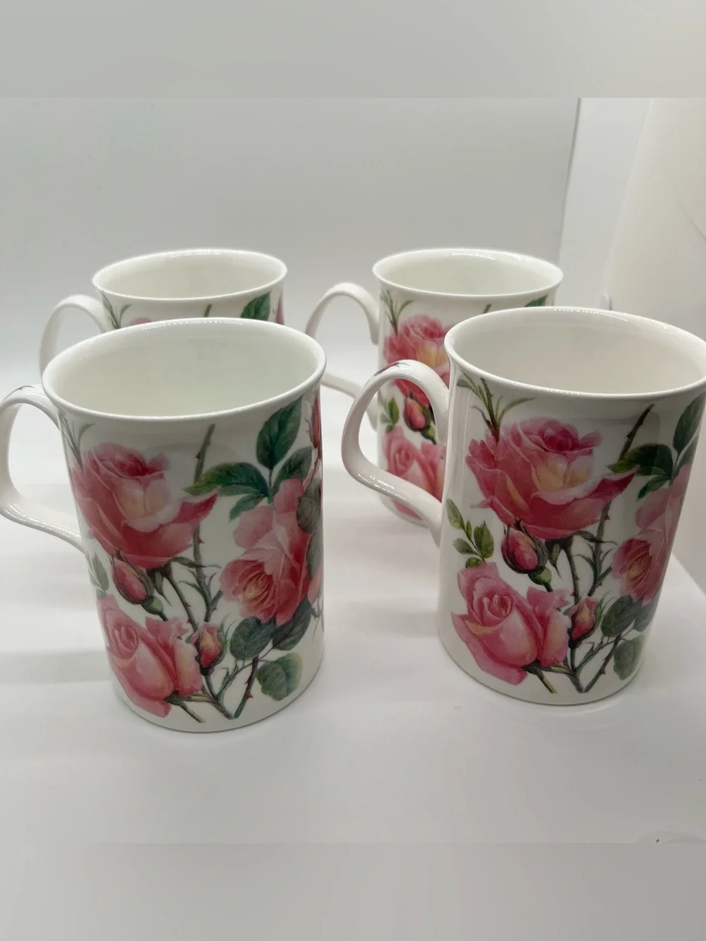💐Set/4 Roy Kirkham Floral English Rose Bone China Coffee Tea Mug Set Shabby Chic